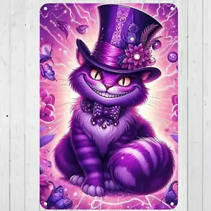 Insegna artistica da parete metallo personalizzata ispirata al gatto Cheshire 10"x14" ufficio casa mancava - Foto 1 di 1