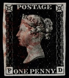1840 1d schwarzer Teller 4 FD 4m feines rotes Malteserkreuz sehr fein gebraucht Kat. 400,00 £ - Bild 1 von 1