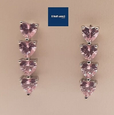 Orecchino Donna in argento 925 RODIATO CUORI PENDENTI ROSA - Immagine 1 di 4