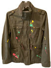 SEBBY Military Style jacket W/splattered Paint Design SZ M Army Green Tab Sleeve