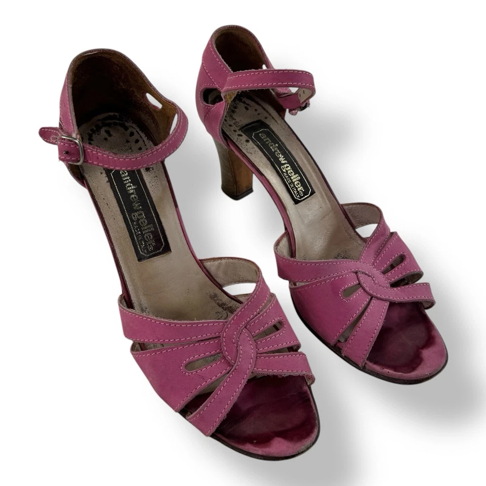 Andrew Geller Pink Leather Strap Heels Womens Size 8.5 M - Image 1 of 4