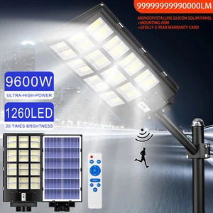 Large Commercial Solar Street Lights Outdoor Dusk to Dawn Super Bright Aluminium - Picture 1 of 46