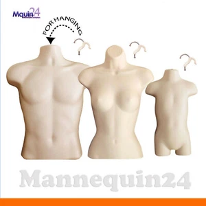 MALE FEMALE TODDLER TORSO MANNEQUIN SET - 3 FLESH HANGING DRESS FORMS - Picture 1 of 8