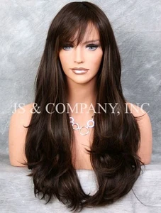 Human Hair Blend Full Wig Long slightly wavy bangs Heat OK WBKT 4-27 - Picture 1 of 6