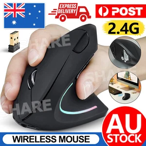 Ergonomic Mice USB Receiver Vertical Wireless Optical Mouse PC Laptop Computer - Picture 1 of 9