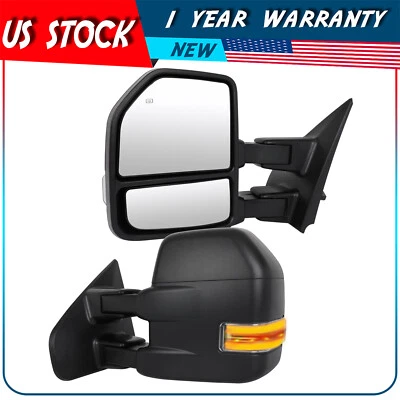 电源加热黑色水坑灯侧信号拖镜适用于 2004 - 2014 年福特 F-150 — 第 1/4 张图片