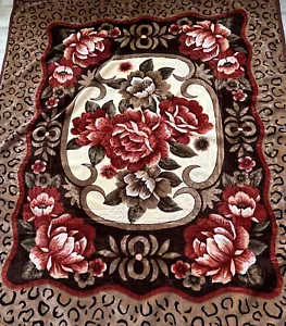 Floral Embossed Bed Blanket Heavy Winter Soft 79x92 Beautiful Brown Red Rust - Picture 1 of 24