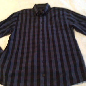 F/X Fusion Mens Shirt Size Large Button Up Long Sleeve Black/Blue Stripe - Picture 1 of 5