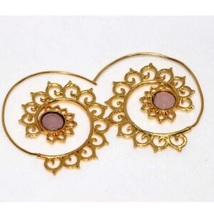 Pink Chalcedony Golden Plated Earrings 1.7" Best Gift For Women JW