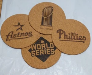World Series Natural Cork Coasters for Drinks 4 included Phillies Astros MLB - Picture 1 of 1