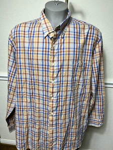 Saddlebred Washed Poplin Long Sleeve Orange & Blue Plaid Men’s Big&Tall 3X - Picture 1 of 5