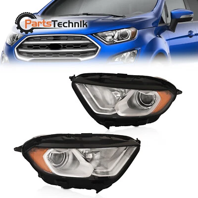 LH RH Headlights For Ford EcoSport 2018-2022 Halogen w/ Bulbs Chrome Bezel Foto 1 de 4