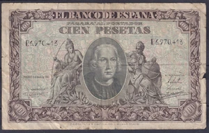 BILLETE ESPAÑA 100 PESETAS 1940 COLON - SERIE B - BC - Picture 1 of 2