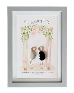 Personalised Glass Pebble Wall Art Framed Home Picture Gift Wedding Anniversary - Picture 1 of 5