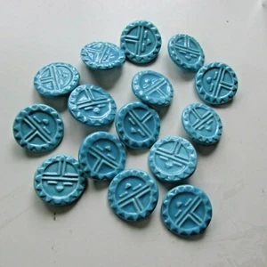 Vintage 15 Blue glazed buttons DECORATIVE CLAY POTTERY PIECES Heavy - Picture 1 of 8