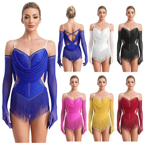 Costume donna nappe danza body strass lucidi ritaglio latino danza - Foto 1 di 68