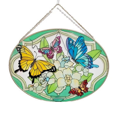 AMIA Studios? Butterflies & Flowers Oval Stained Glass Window Suncatcher - Image 1 of 4
