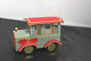Vintage Cardboard Santa Car Felt Ornament - Picture 1 of 6