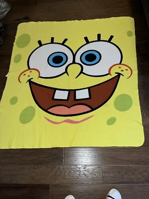 Vintage Theme SpongeBob Nickelodeon Fleece Throw Blanket 2003 54x50 - Image 1 of 2