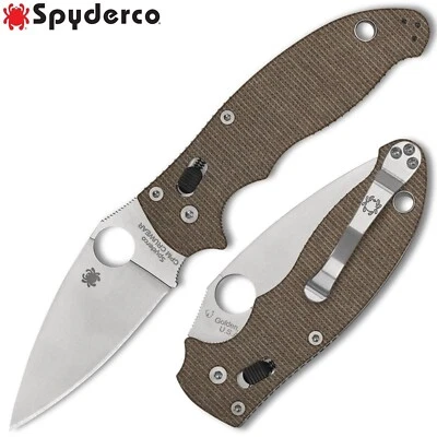 Spyderco Manix 2 CPM-CRUWEAR Satin Blade Brown Canvas Micarta Handles C101MPCW2 - Image 1 of 3