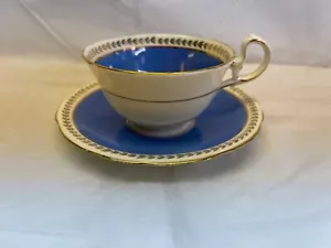 Aynsley Teetasse Untertasse Set Bone China England Royal Blau Gold Vergoldung - Bild 1 von 5