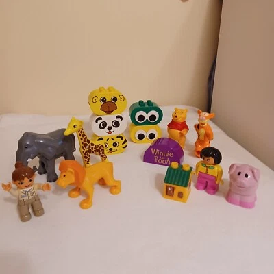 Lot 12 Duplo blocks Winnie the Pooh Tigger Zoo animals Pig giraffe elephant lion - Image 1 of 4