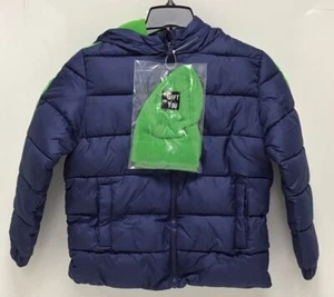 Rothschild Boys Stripe Sleeve Puffer Jacket With Hat In Blue Size M (10/12) - Picture 1 of 5
