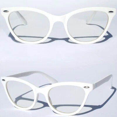 CAT EYE прозрачные линзы очки классический ретро сексуальный милый винтажный дизайн белая оправа - Изображение 1 из 3