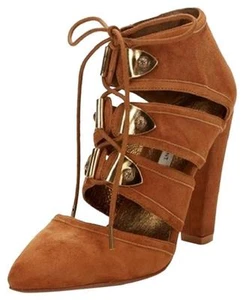 Cynthia Vincent Paloma Suede Lace Up Strappy Heels Pumps Tobacco Brown 9.5 40 - Picture 1 of 12