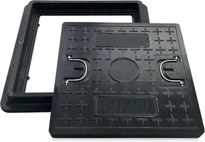 24x24in Square Fiberglass Manhole Cover & Frame - Reinforced Steel, Non-Slip - Picture 1 of 9