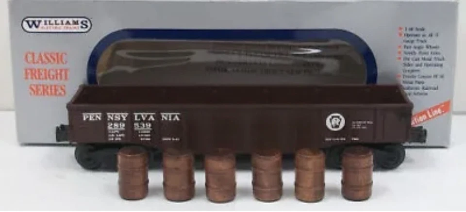 WILLIAMS PENNSYLVANIA GONDOLA CAR W/ BARRELS! O GAUGE TRAIN FREIGHT PRR - Image 1 of 1