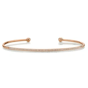 Diamond Open Bangle Bracelet 14K Rose Gold Size Small 6.5" Natural 0.16CT - Picture 1 of 11