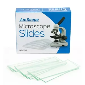 AmScope 50 Blank Microscope Slides w Ground Edges Pre-Cleaned Clear Glass Slides - Picture 1 of 5