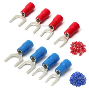 1000 × Crimp Cable Connector Wire Terminal Fork U Spade Insulated Red Blue PVC - Picture 1 of 26