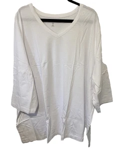 Woman Within Tee Shirt V-Neck 3/4 Sleeve Size 5X White - Picture 1 of 3