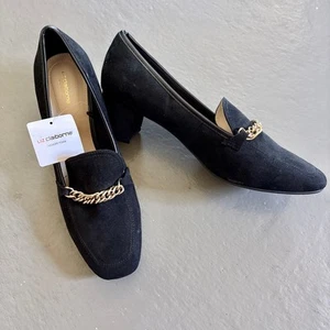 Liz Claiborne "Manhattan" Black Suede Heeled Loafer Pumps Size 11 NWT - Picture 1 of 10