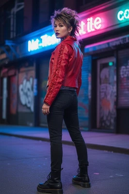 Triangles Tannery West Punk Grunge Eclectic 80s 90s Leather Jacket Red Sz 5 Vtg - Image 1 of 4