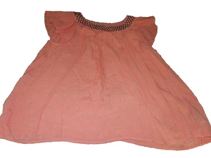 NICE Womens 1X Zac & Rachel Coral Peach SMOCKED Blouse TOP Navy Blue Accents - Picture 1 of 3