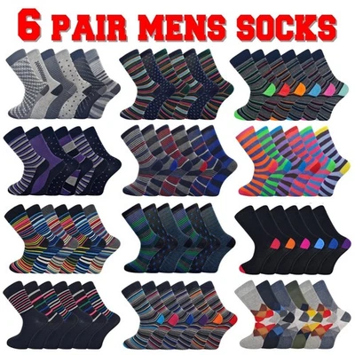 Mens Adults Socks 6 Pairs Work Sports Cotton Mix Designer Sock Size UK 6–11 - Image 1 of 2