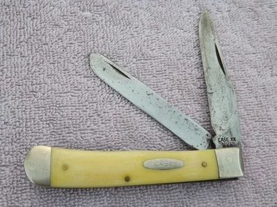 1984 CASE XX YELLOW COMPOSITION 3254 USA NEW GRIND TRAPPER KNIFE CARBON CV BLADE - Image 1 of 4
