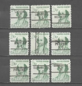 SOUTH CAROLINA Precancels: Group of 1-1/4c Gallatins from Prominent Americans - Picture 1 of 1