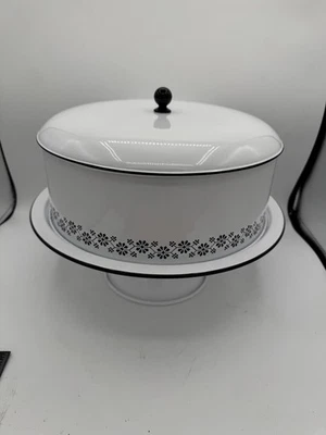 White and black covered cake stand by Cracker Barrel Metal 13.5” - Image 1 of 4