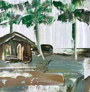 Palm House in Key West, Florida 4”– Abstract Tiny Oil Painting for Coastal Shelf - Picture 1 of 2