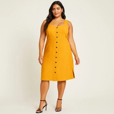 Madewell 连衣裙女式 2XL 黄色纽扣前无袖 SP20 L3301 棉混纺 — 第 1/4 张图片