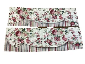 Vintage Window (2) Valences Floral Striped Pink Green Country Cabbage Rose 54” - Picture 1 of 3