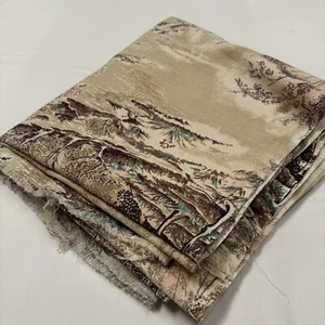 Vtg 44x86” Toile Cotton Barkcloth Pastoral Trees Foliage Pink/gold/brown 2+ Yds - Picture 1 of 9