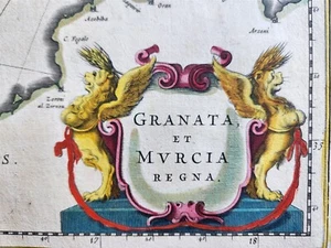 1640 MURCIA GRANADA SPAIN MAP by WILLEM BLAEU antique AUTHENTIC hand colored - Picture 1 of 6