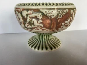 Early Roseville Pottery Donatello Footed Bowl pictures for Size *sm Rim Chip* - Picture 1 of 10