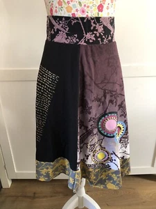 Desigual Embroidered Embellished Midi Skirt Panelled Size Large 100% Cotton - Picture 1 of 10