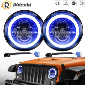 Round 7" LED Headlights Blue Halo Angle Eyes Fit For Jeep Wrangler TJ JK 97-18 - Picture 1 of 15